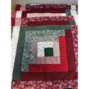 Set Of 5 Vtg Quilted Log Cabin Placemats Handmade Christmas Decor GC A18